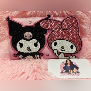 LoungeFly Hello Kitty My Melody and Kuromi Rhinestone Bifold Long Wallet Clutch